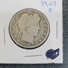 1907 Barber Half Dollar 50C Silver Circulated  US Coin 0.9 Fine Silver  #299
