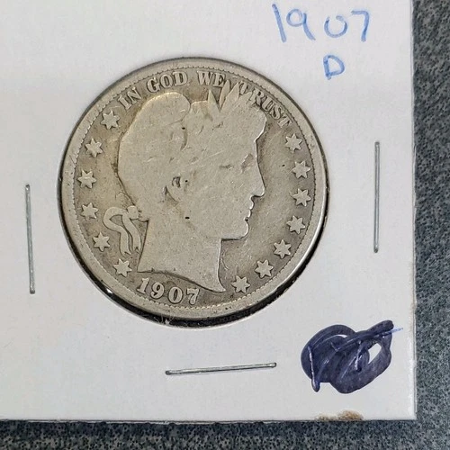1907 Barber Half Dollar 50C Silver Circulated  US Coin 0.9 Fine Silver  #299