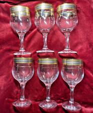 6 Elegant Silver & Gold Edged Wine Goblets 17cm. Excellent Condition.