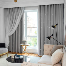 Star Blackout Curtains for Bedroom - Double Layer, Kids, Cute - 63 Inch Long, 1