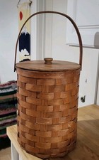 Cesta refrigeradora alta vintage de madera de férula de roble SHELTON de mediados de siglo con tapa
