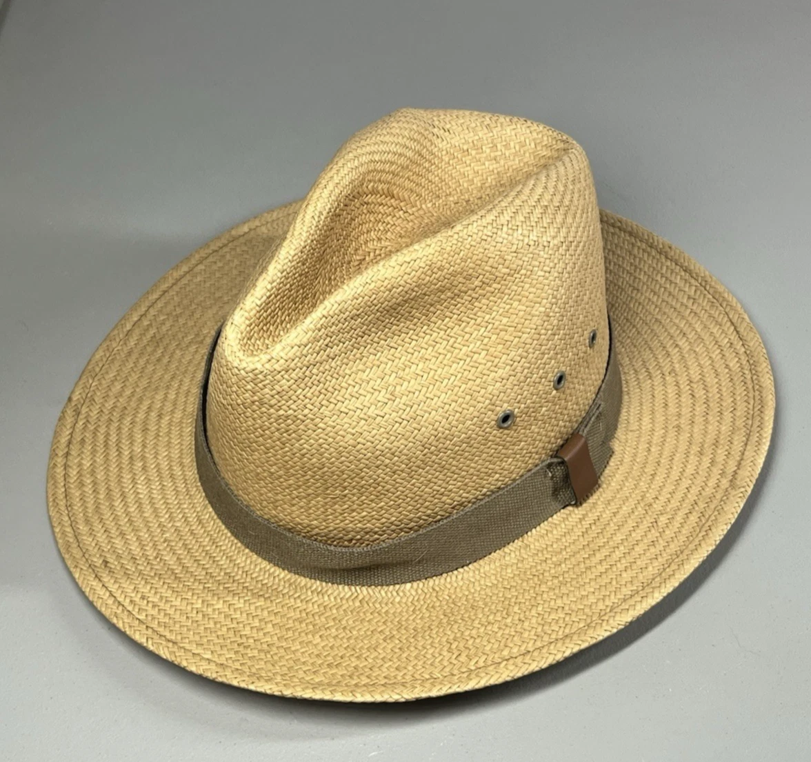 Whole Earth Straw Panama Fedora Sun Hat Mens Large Natural Made in USA