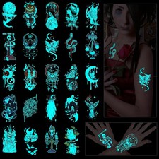 24 Sheets Glow in the Dark Tattoos, Halloween Temporary Tattoos Adult