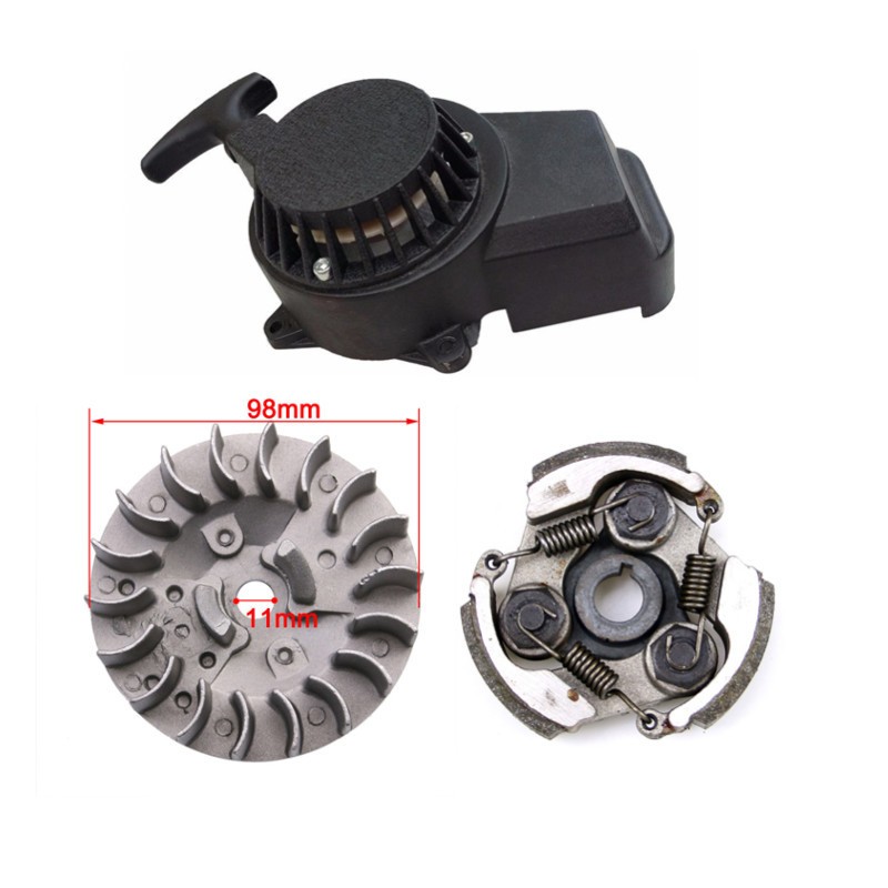 Black Pull Start Flywheel + 50cc 49cc 2 Stroke Engine Kit For Quad Pocket ATV US