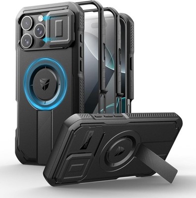 Dexnor iPhone 16 Pro Max Hülle mit Displayschutz Ständer Stoßfest Schwarz