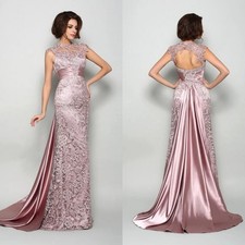 Pink Cap Sleeves Mother of the Bride Dresses Sequins Applique Lace High Neck