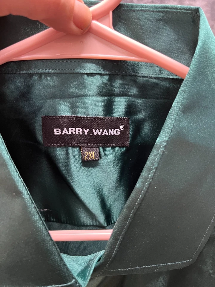 Camisa de vestir Barry Wang para hombre 2XL verde mezcla de seda manga larga abotonada informal Foto 3 de 4