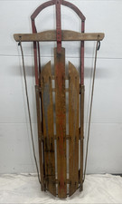 Vintage AMERICAN Wood Metal Snow Sled 55.5  T x 12.5  W 21.25  w/handle x 6.25D