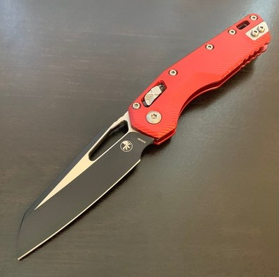 Microtech MSI Ram-Lok Two-Tone Black Bohler M390MK Red Fluted Aluminum
