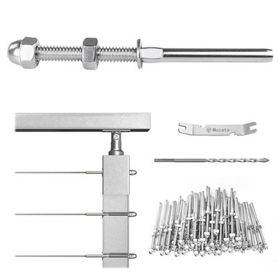 Muzata 60 Pack 1/8'' Cable Railing Hardware Kit Hand For 2x2 Post, Silver 