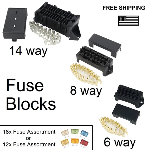 6, 8, 14 Way Fuse Box Block Holder w Terminals Universal Automotive ATC/ATO 12V