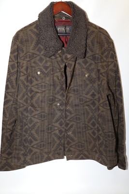 #381 Pendlenton 100% Cotton Faux Shearling Collar Jacket Size XL