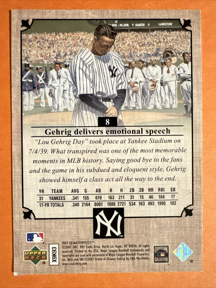 2007 Upper Deck Masterpieces Lou Gehrig New York Yankees #8 HOF