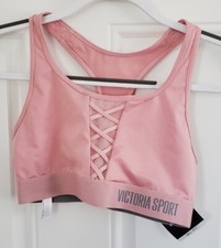 SMALL VICTORIA'S SECRET PINK MESH LACE UP STRAPPY CRISS CROSS PLAYER SPORTS BRA