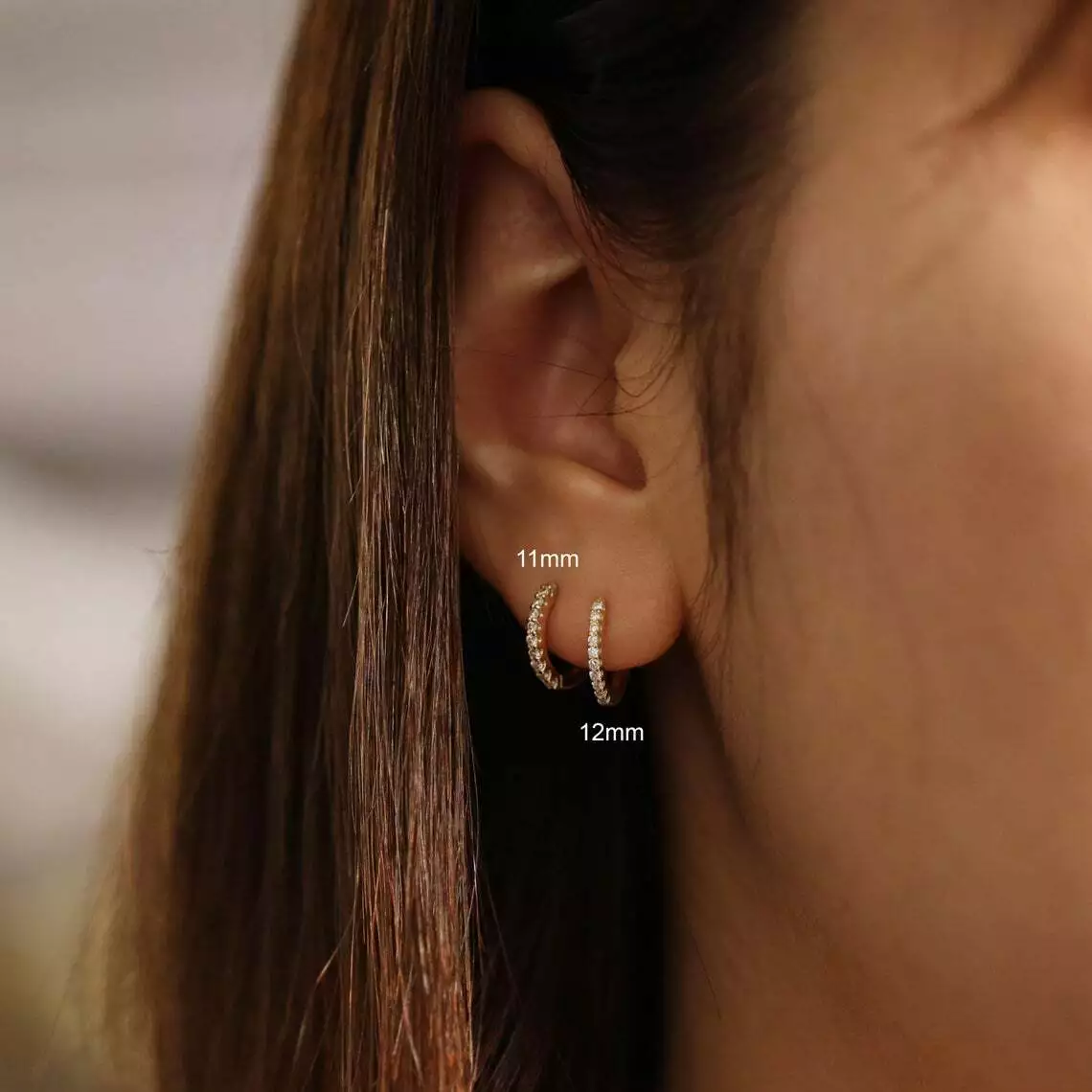 12mm Diamond Huggie Hoop Earrings Single or Pair