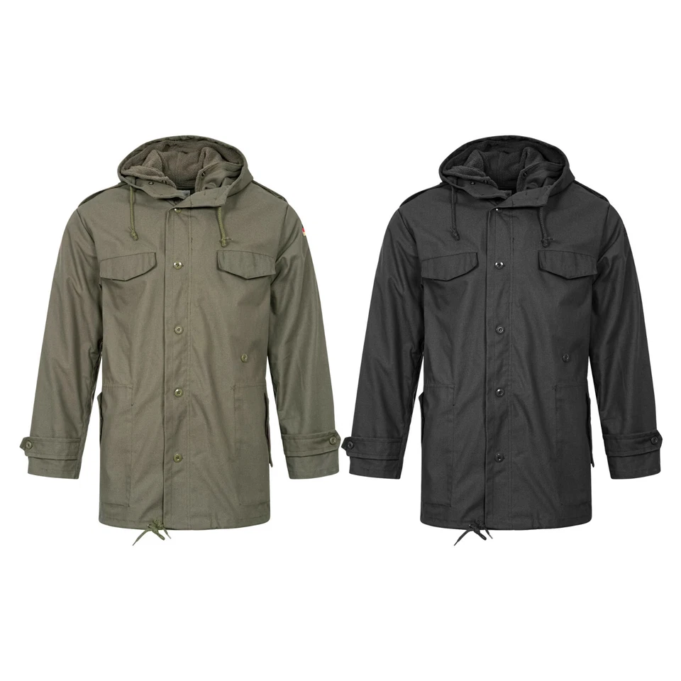 German Army Military Style Winter Parka Hooded Fleece Jacket Coat Olive Black - Image 3 of 4