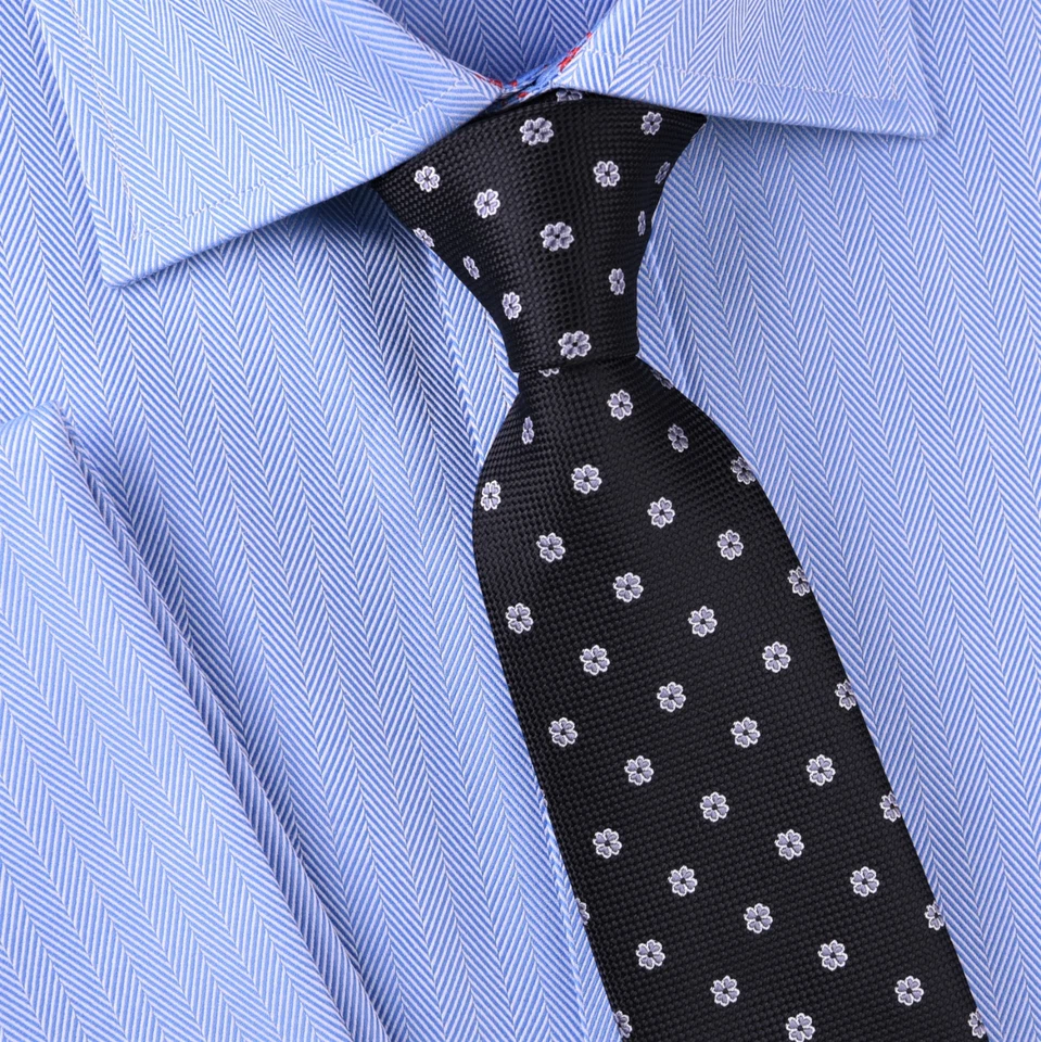 Corbata Floral Gris Suerte Cuatro Hojas Trébol Negro Estándar Regular 3" Moda Foto 2 de 4