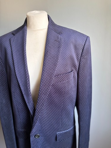 SAMUEL WINDSOR VELVET JACKET BLAZER mens 40 navy blue polka dot quality soft - Picture 13 of 22