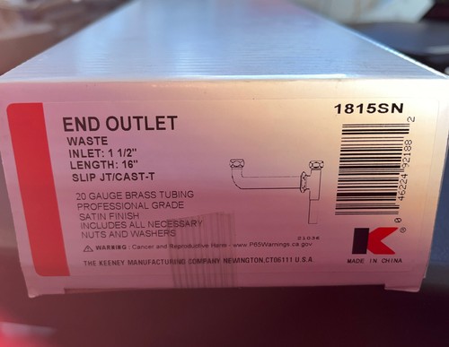 16 in. Brass End Outlet Continuous Waste in Polished Chrome By Keeney - Picture 4 of 9