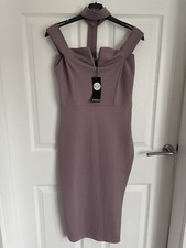 Ladies Mauve BOOHOO NIGHT Zahiah Neck Band Midi Bodycon Dress - Size 10 BNWT
