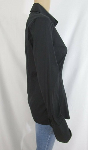 Walter Voulaz Italy Black Cotton-Blend Stretch Crystal Button Blouse 42 - Picture 3 of 11