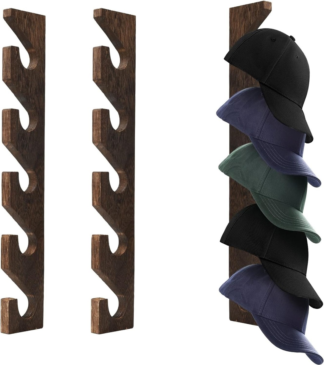 Pack Wood Hat Rack For Wall Baseball Cap Display Mounted Holder