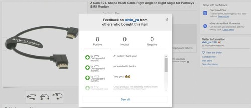 Z Cam E2 L Shape HDMI Cable Right Angle to Right Angle for Portkeys BM5 Monitor - Picture 3 of 5
