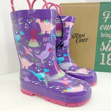 Western Chief Dina Purple Rain Mud Boots Girls Child Size 2 Waterproof Dinosaur