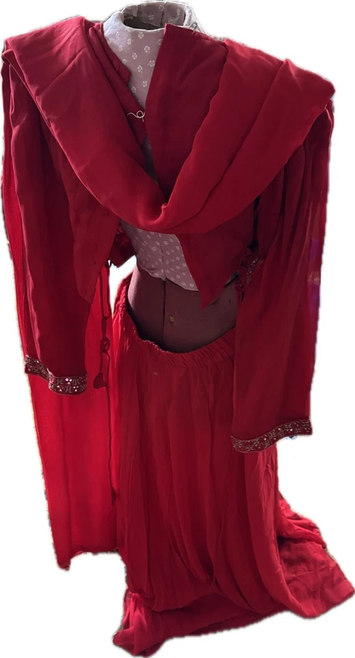 Hermoso Vestido Formal Indio 3 Piezas... Top, Falda y Bufanda Shaw, Rayón, Jahl Foto 3 de 4