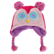 Koala Kids Hat Owl Knitted Fleece Lined Pom Poms Braids Size 2T-3T