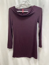 Ruby Ribbon Size S Burgundy Casual Top Long Tunic Long Sleeves Long Folded Neck