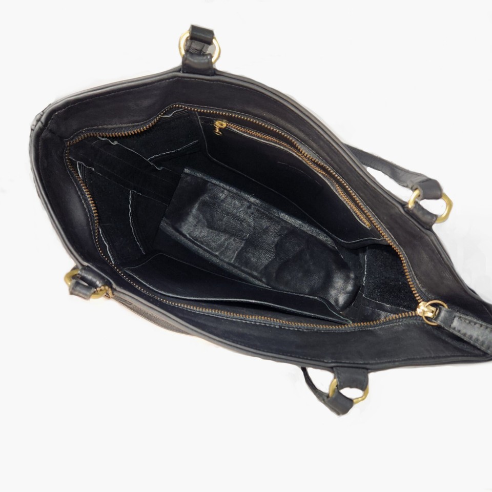 COACH Vintage 1990s Rare Black Cowhide Large Strappy Tote Bag D589085