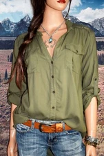 SUNDANCE CATALOG Military Femme Ruffle Blouse Size Small