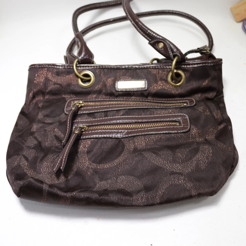 Bolso de Mano Rosetti Marrón Firma Lona Brillante Doble Asas Bolso de Hombro Forrado Foto 2 de 4