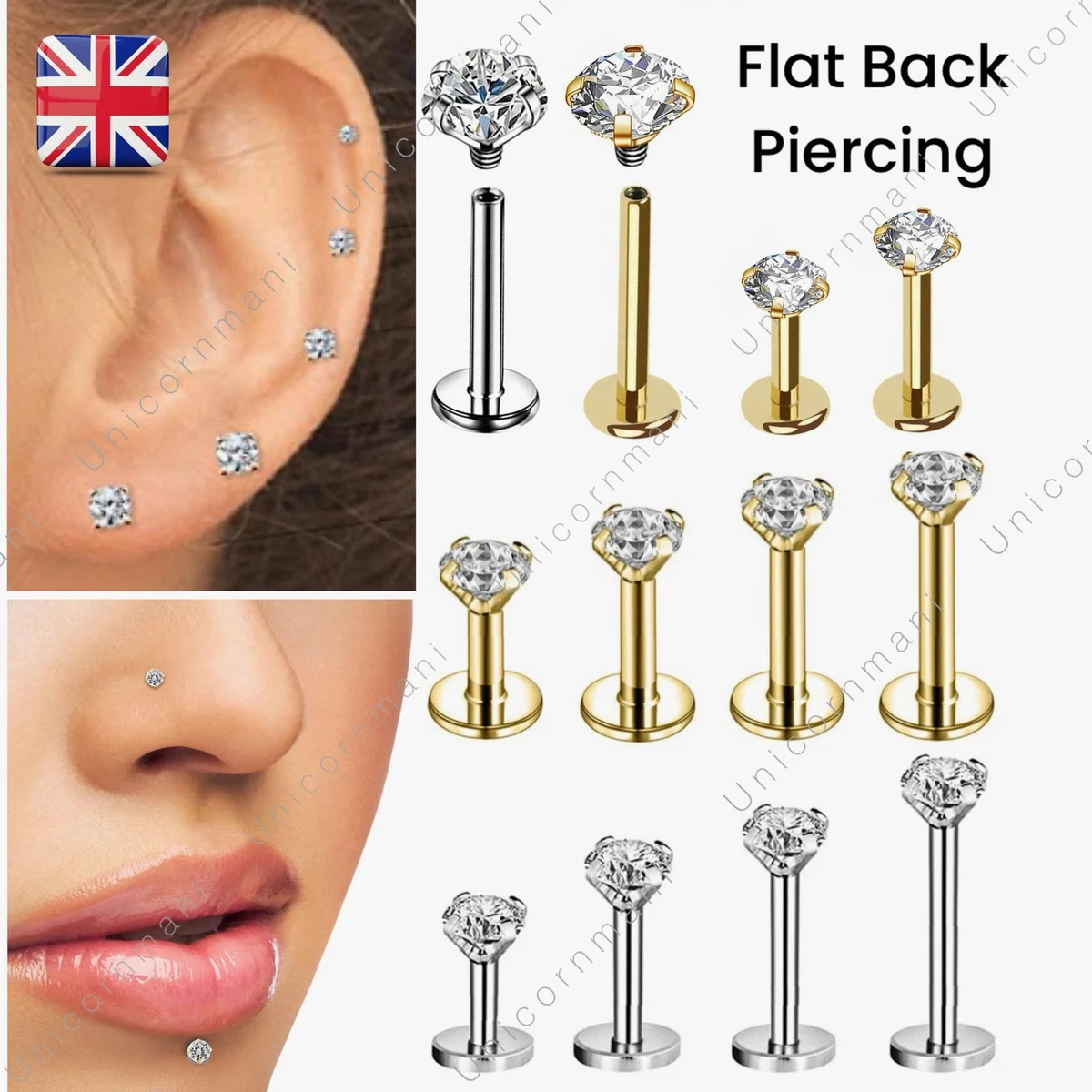 Stud Earrings Flat Back Piercing Clear Gem Tragus Helix Cartilage