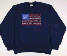 Vintage USA Flag American Constitution Embroidered Sweatshirt Navy Patriotic 90s