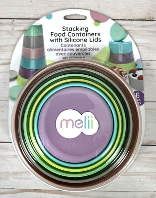 Melii Child Stacking Food Containers w/ Silicone Lids 12 Pieces Tower Toy Age 3+