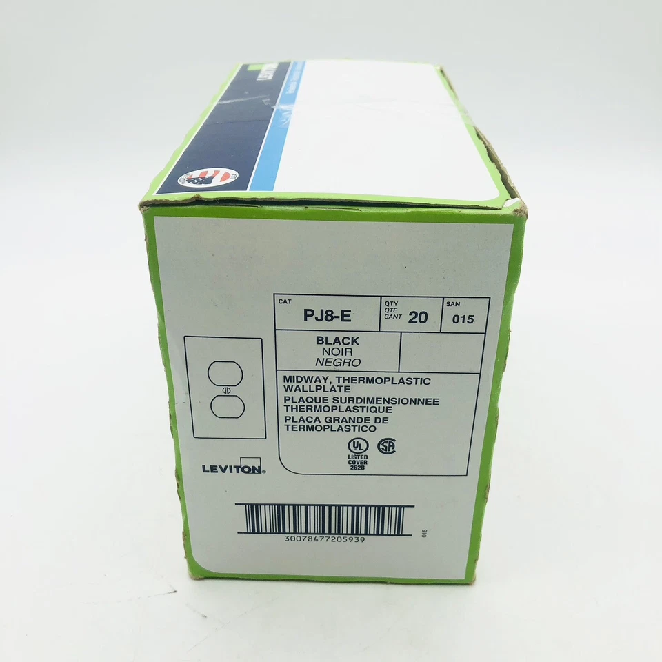 Leviton - PJ8-E 1-Gang Duplex Receptacle Wallplate, Midway Size, 20-Pack, Black Foto 3 de 4
