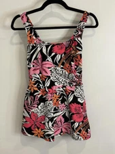 Gabar Vintage Womens One Piece Swimdress Swimsuit Pink Tropical Print 8