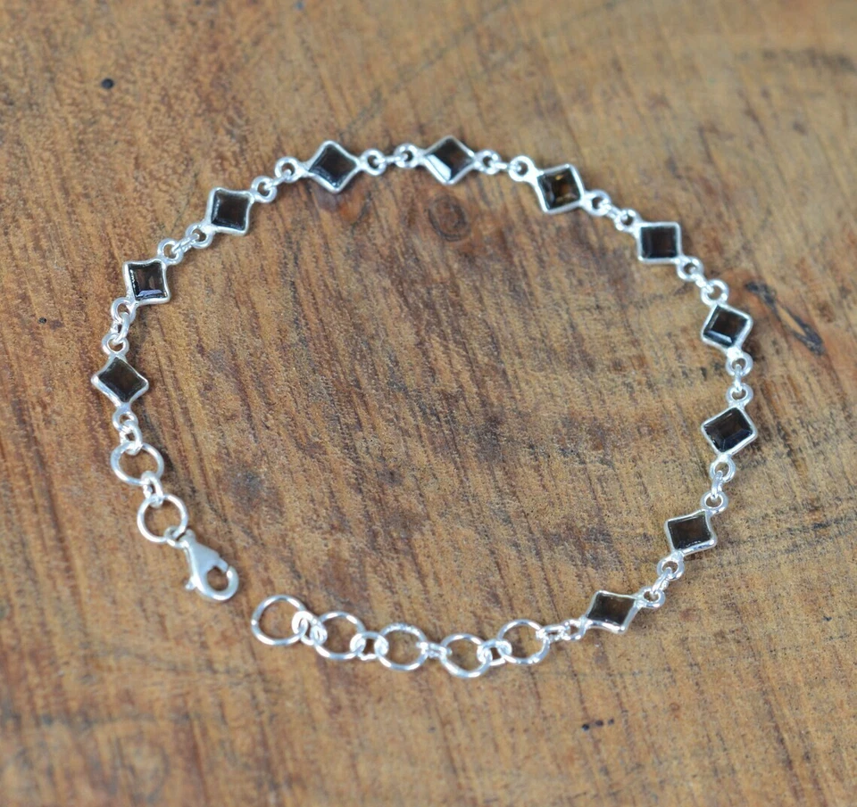 Smoky Quartz Gemstone Handmade 925 Sterling Silver Jewelry Bracelet Women's Gift - Image 3 of 4