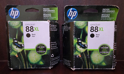 (2) HP Office Jet 88XL Black Printer Ink Cartridge NIB Exp. 2016 HP C9396AN