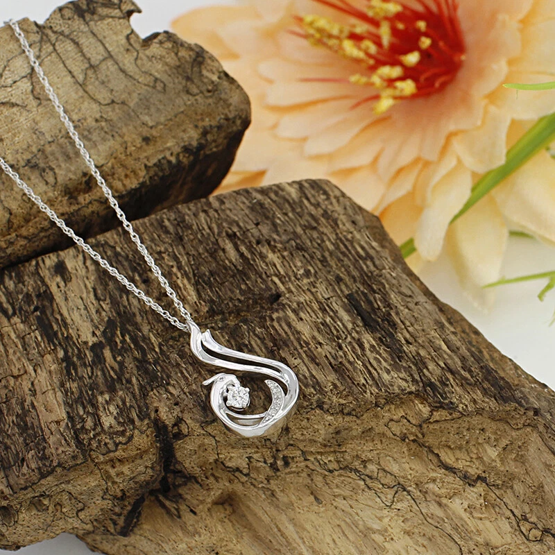 Collar de plata de ley con colgante de pájaro fénix de diamantes redondos naturales de 1/9 quilates de 18" Foto 4 de 4