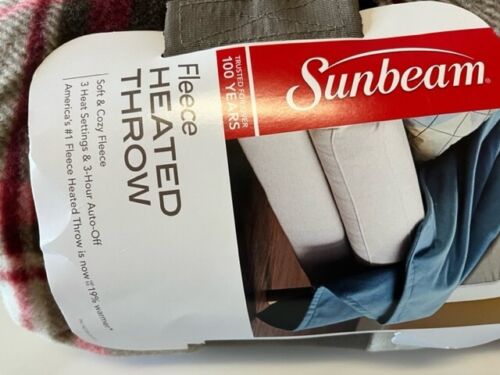 NEW Sunbeam Electric Heated Fleece Warming Throw Blanket Plaid - Picture 2 of 4