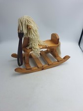 VINTAGE WOODEN HAND MADE DECORATIVE ROCKING HORSE FIGURINE YARN MANE TAIL