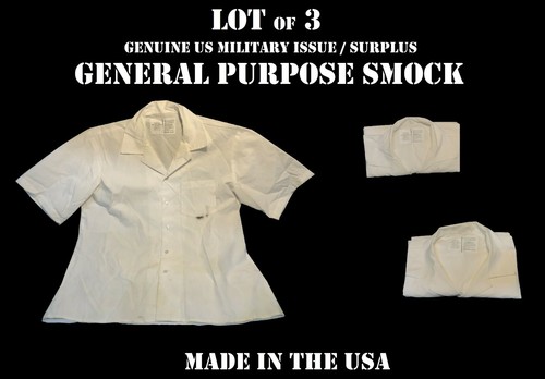 LOT of 3 WHITE M MEDICAL ASSISTANT COOK FOOD HANDLER SMOCK PAINTING COVER SHIRT