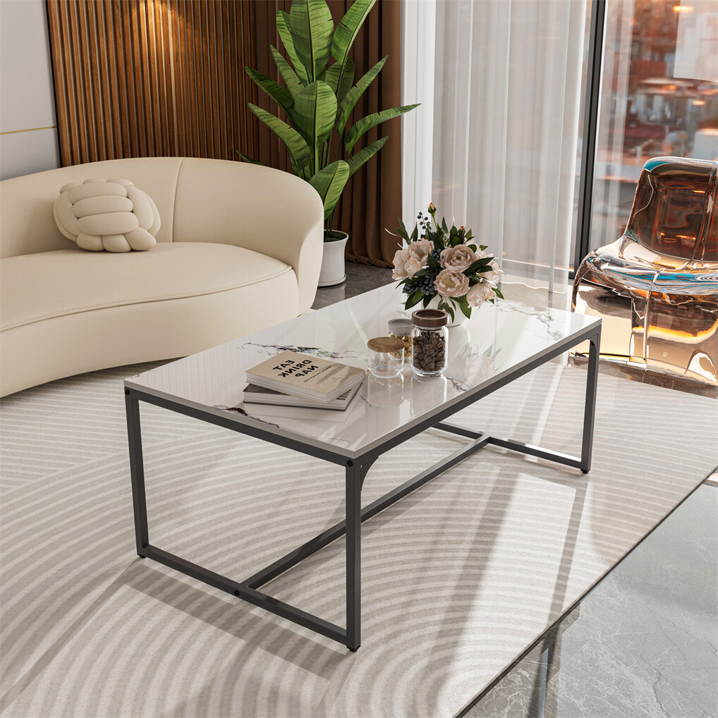 Rectangular Coffee Table Chic Sofa Side Natural Sintered Stone-top