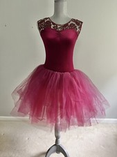 Revolution Dancewear RC18542 Size SA Burgundy Velvet With Lace  Tulle Skirt