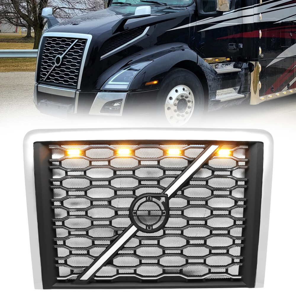 Volvo VNL 2018+ Front Hood Radiator Grille with LED Light Strip-image