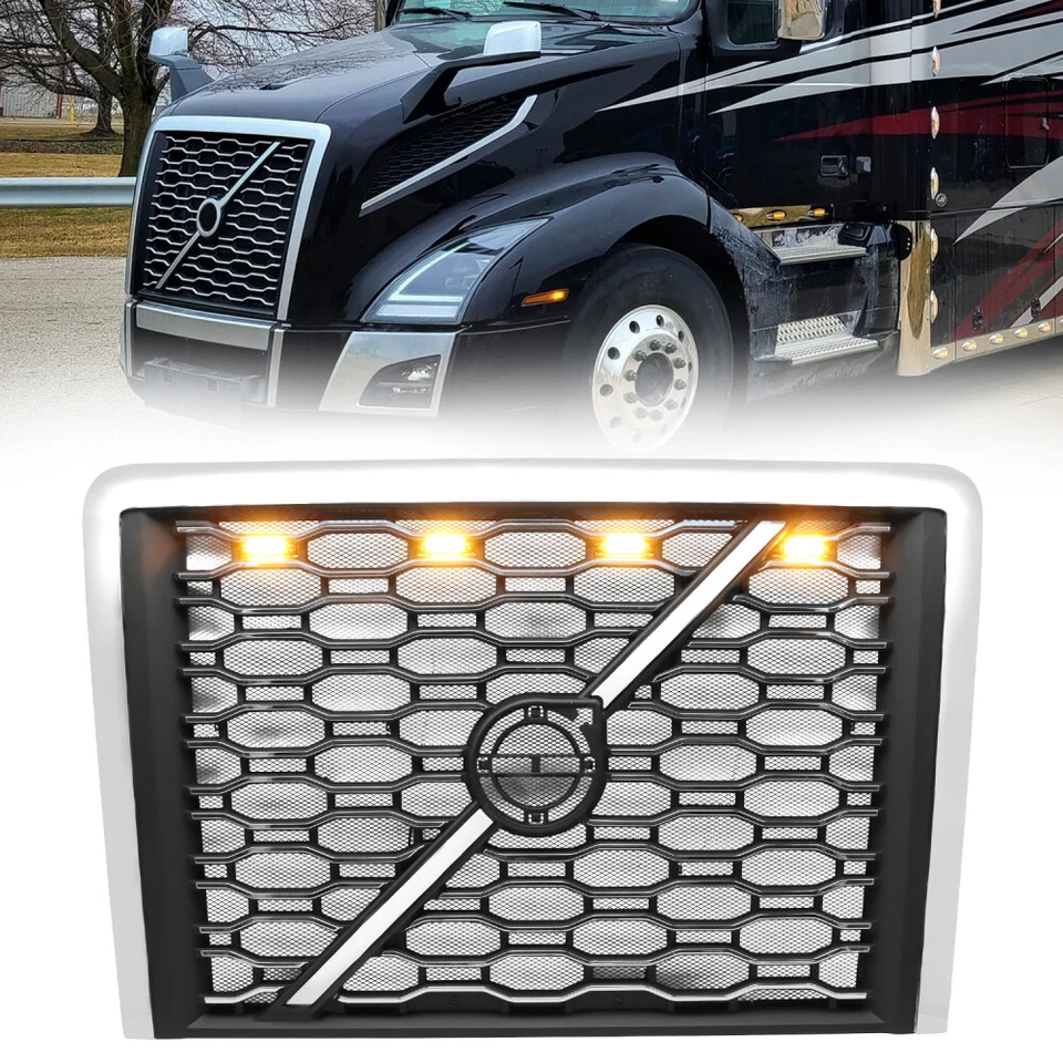 For Volvo VNL 2018-2022 Front Chrome Grille Grill W/Lights W/BugScreen Foto 2 de 4
