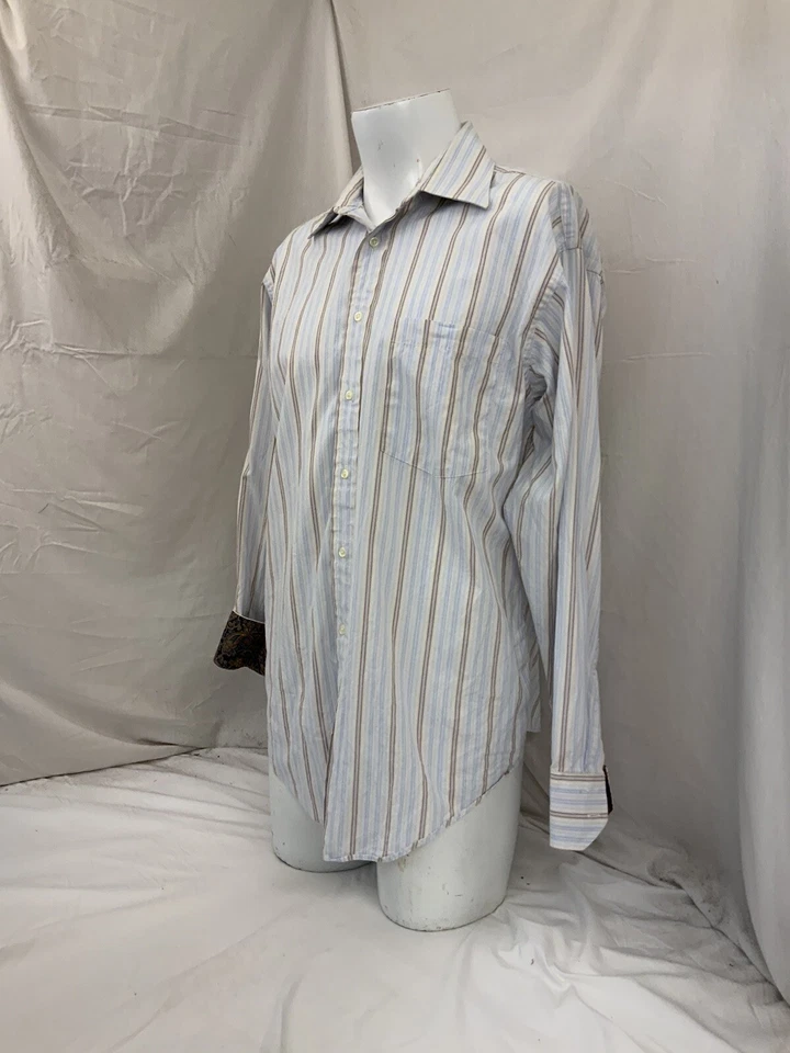 Camisa Ted Baker Puño Abatible 16 34 Azul Rayas Paisley Puño Canadá Como Nueva YGI S1-401 Foto 4 de 4